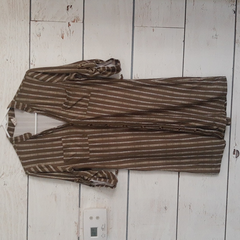 205 Collins Army Green And White Striped Jersey T-shirts Dress Size S